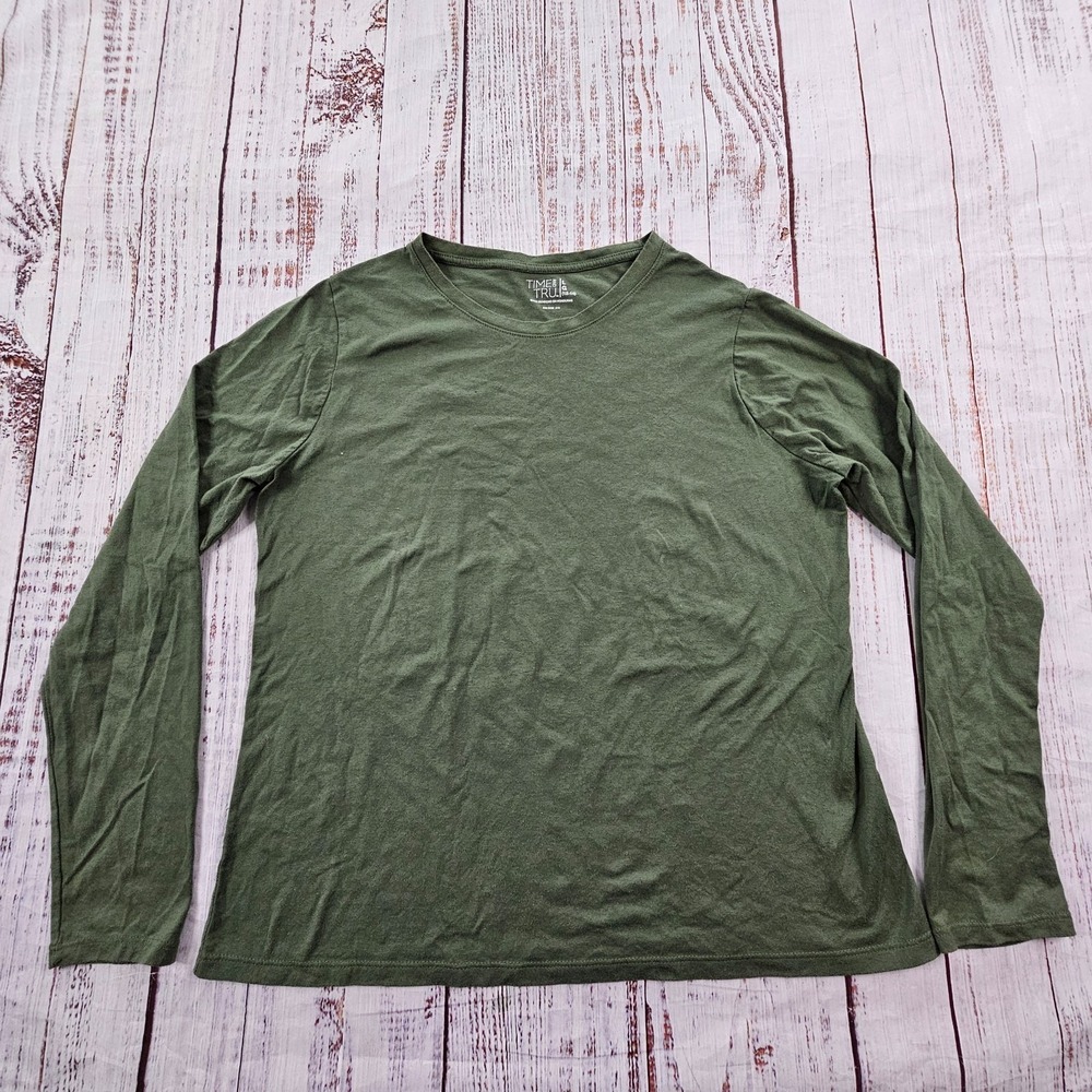 Time & Tru Green Long Sleeve Cotton Blend‎ T-Shirt Women's L